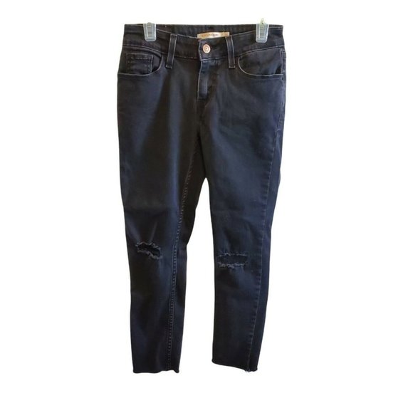 Levis‎ Womens 535 Super Skinny Faded Black Distressed Cropped Jeans Size 26 x 23 - Picture 1 of 11